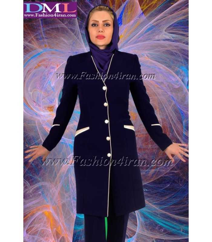 مانتو شلوار فرم کرپ سرمه ای کد 95