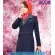 مانتو شلوار کرپ سرمه‌ای یقه راه راه کد 66