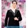 مانتو شلوار کرپ مشکی یقه راه راه کد 66