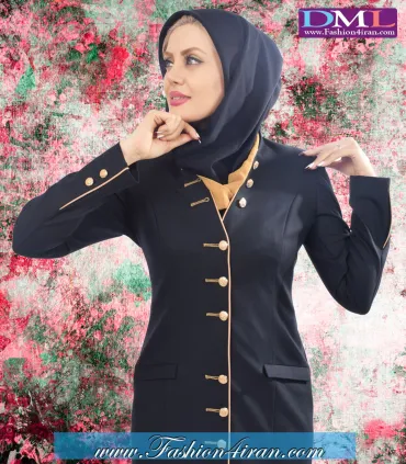 مانتو شلوار اداری بزیاق سرمه‌ای طلایی کد 74