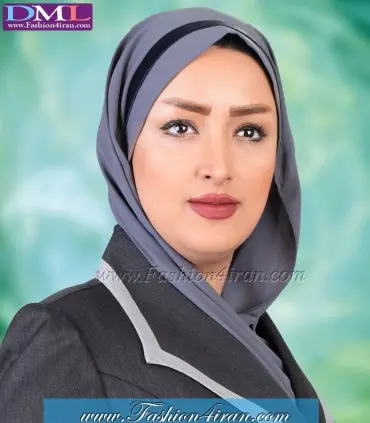مقنعه فرم شالی طوسی تل سرمه ای کد 44