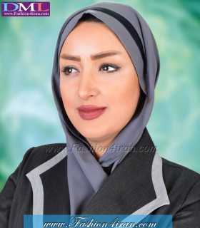 مقنعه فرم شالی طوسی تل سرمه ای کد 44