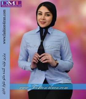 شومیز زنانه آبی روشن یقه مردونه کد201