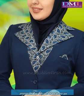 یقه انگلیسی بته جقه آبی طوسی a801