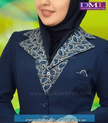 یقه انگلیسی بته جقه آبی طوسی a801