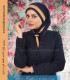 مقنعه کراواتی کد 41 سرمه ای با حریر طلایی