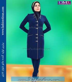 مانتو شلوار کرپ آبی طلایی کد 74