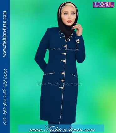 مانتو شلوار کرپ آبی طلایی کد 74