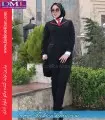 مانتو شلوار اداری زنانه کرپ کالیفرنیا مشکی قرمز کد 52