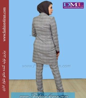 کت تک چهارخانه طوسی دکمه مشکی