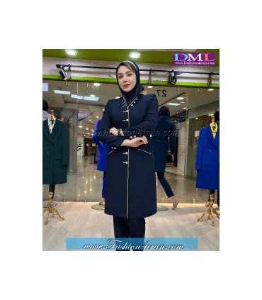 مانتو شلوار کرپ سرمه ای طلایی کد 74