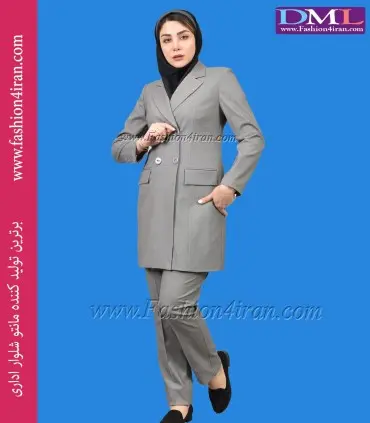 مانتو شلوار پیردوپل طوسی روشن کد 53