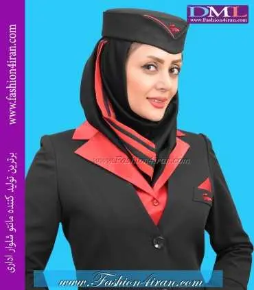 مانتو شلوار اداری فیونا مشکی یقه قرمز کد 66