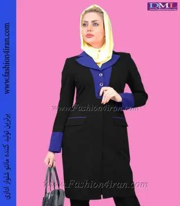 مانتو شلوار فیونا مشکی یقه آبی کد 98
