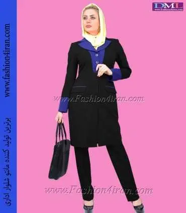 مانتو شلوار اداری فیونا مشکی یقه آبی کد 98