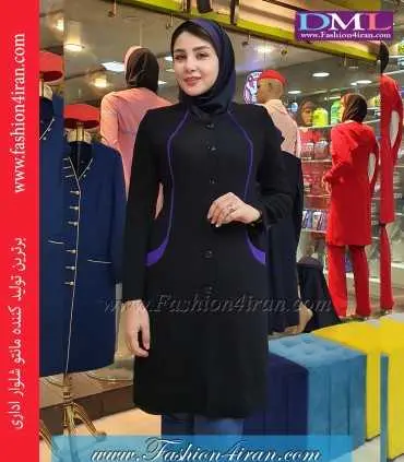 مانتو شلوار اداری کرپ مشکی بنفش کد 86