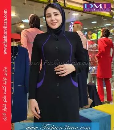 مانتو شلوار کرپ مشکی بنفش کد 86