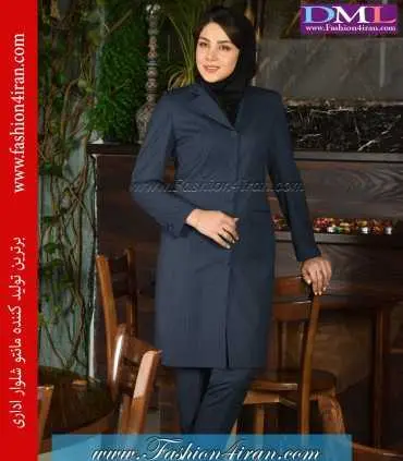 مانتو شلوار دیپلمات سرمه‌ای کد 109