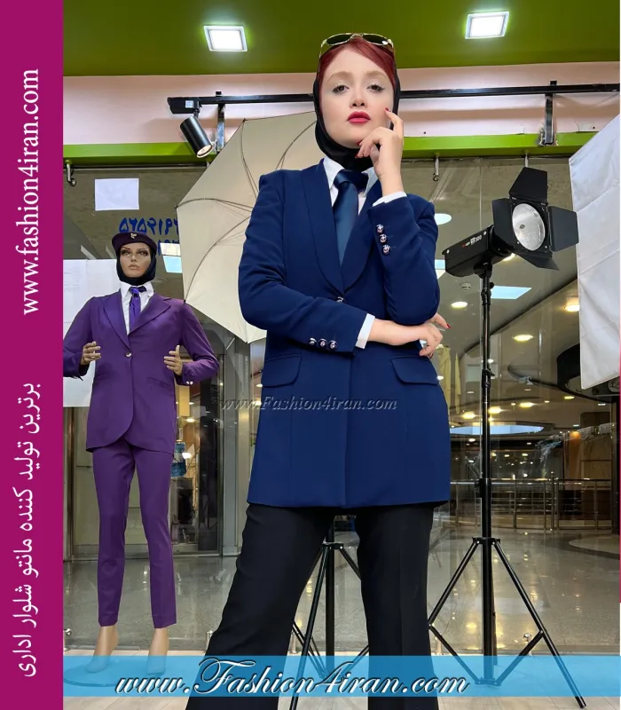 کت شلوار زنانه کرپ آبی کد 116