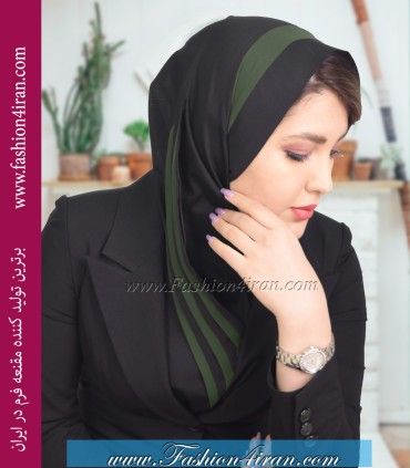 مقنعه حریر سبز زیتونی