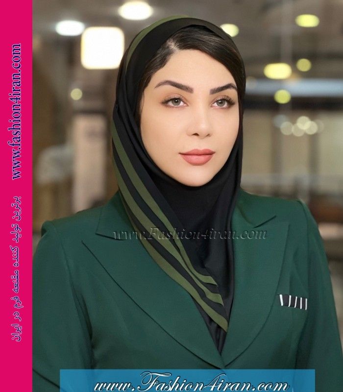 مقنعه شالدار حریر سبز کد 42