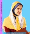 مقنعه‌ حریر سفید و زرد با زیر شالی کد 7