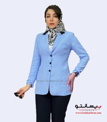 کت شلوار کرپ آبی پاستیلی