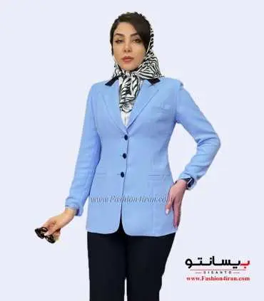 کت شلوار کرپ آبی پاستیلی