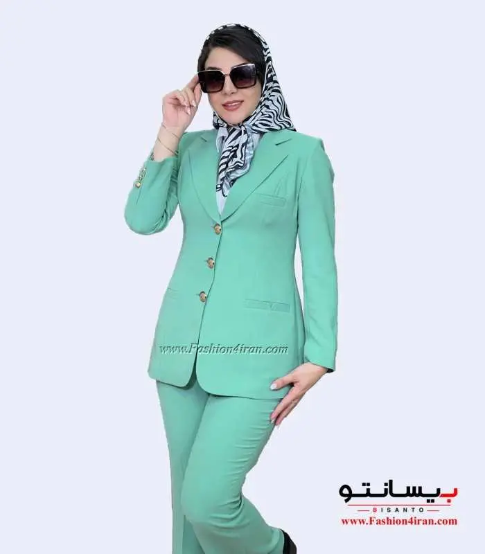 کت شلوار کرپ سبز پاستیلی کد 105