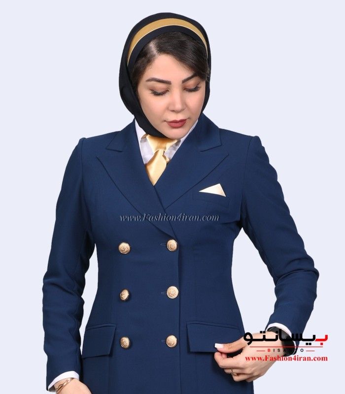 کت شلوار کرپ آبی طلایی کد 54