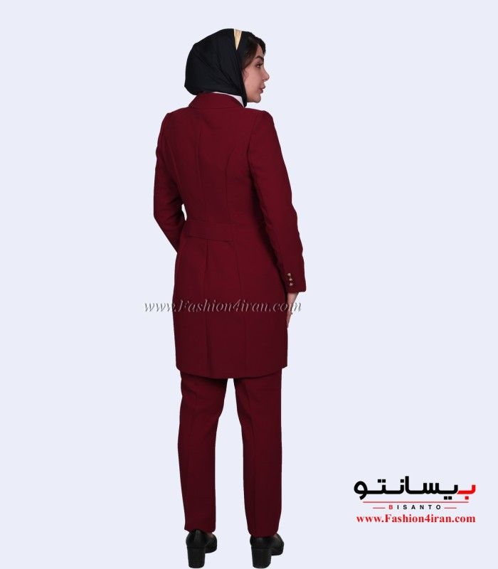 کت شلوار کرپ زرشکی طلایی کد 54