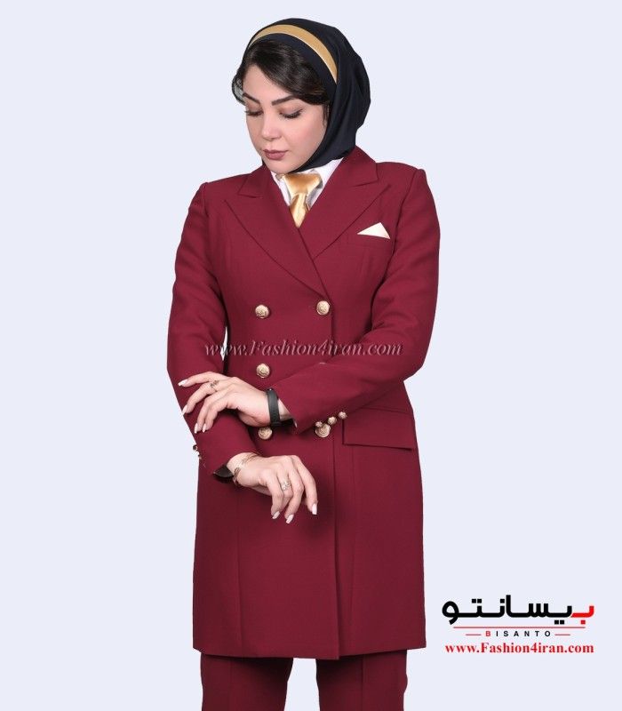 کت شلوار کرپ زرشکی طلایی کد 54