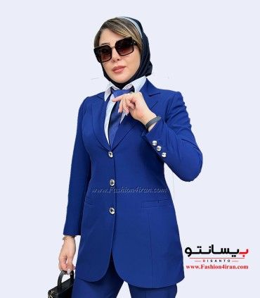 کت شلوار زنانه کرپ مازراتی آبی کد 105