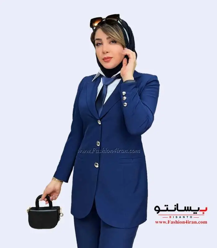 کت شلوار کرپ مازراتی سرمه‌ای کد 105