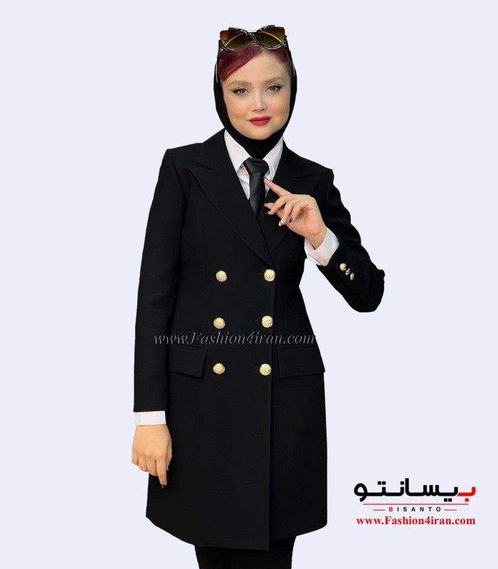 کت زنانه با شلوار کرپ مشکی طلایی کد 54
