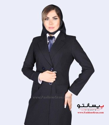 کت شلوار زنانه دیپلمات دو خط سرمه ای تیره کد 53