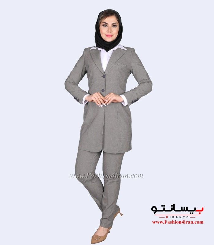 کت شلوار زنانه طوسی روشن کد 118