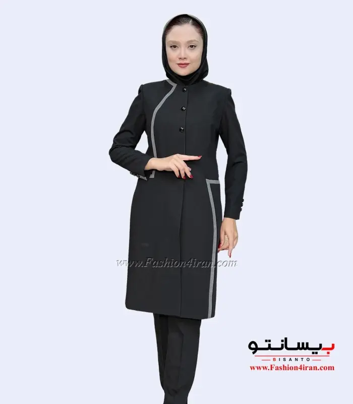 مانتو شلوار اداری فاستونی مشکی طوسی کد 51
