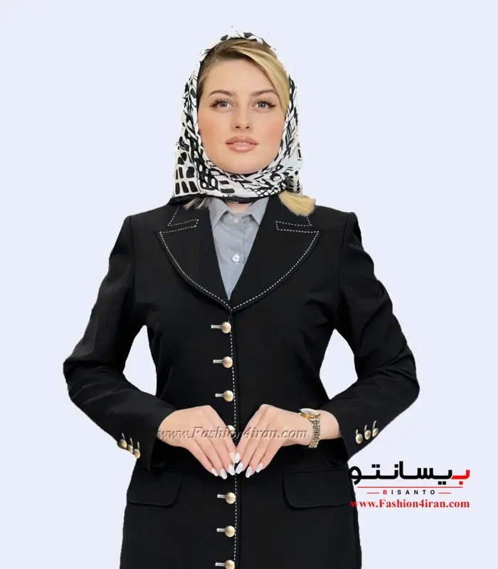 مانتو شلوار زنانه کرپ مازراتی مشکی طلایی