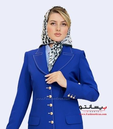 مانتو شلوار اداری کرپ مازراتی آبی طلایی کد 119