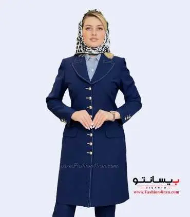 مانتو شلوار کرپ مازراتی سرمه ای طلایی کد 119