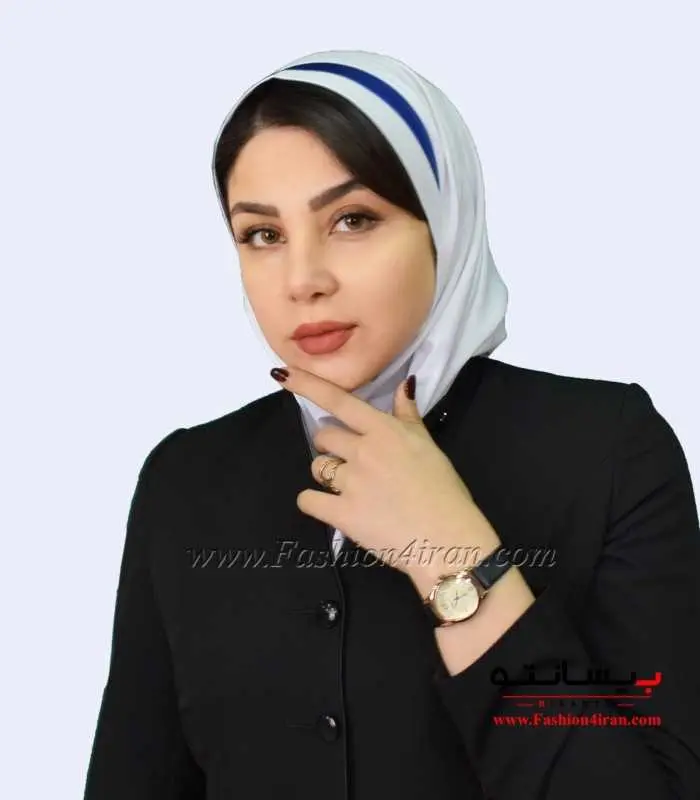 مقنعه سفید با تل آبی کد 46