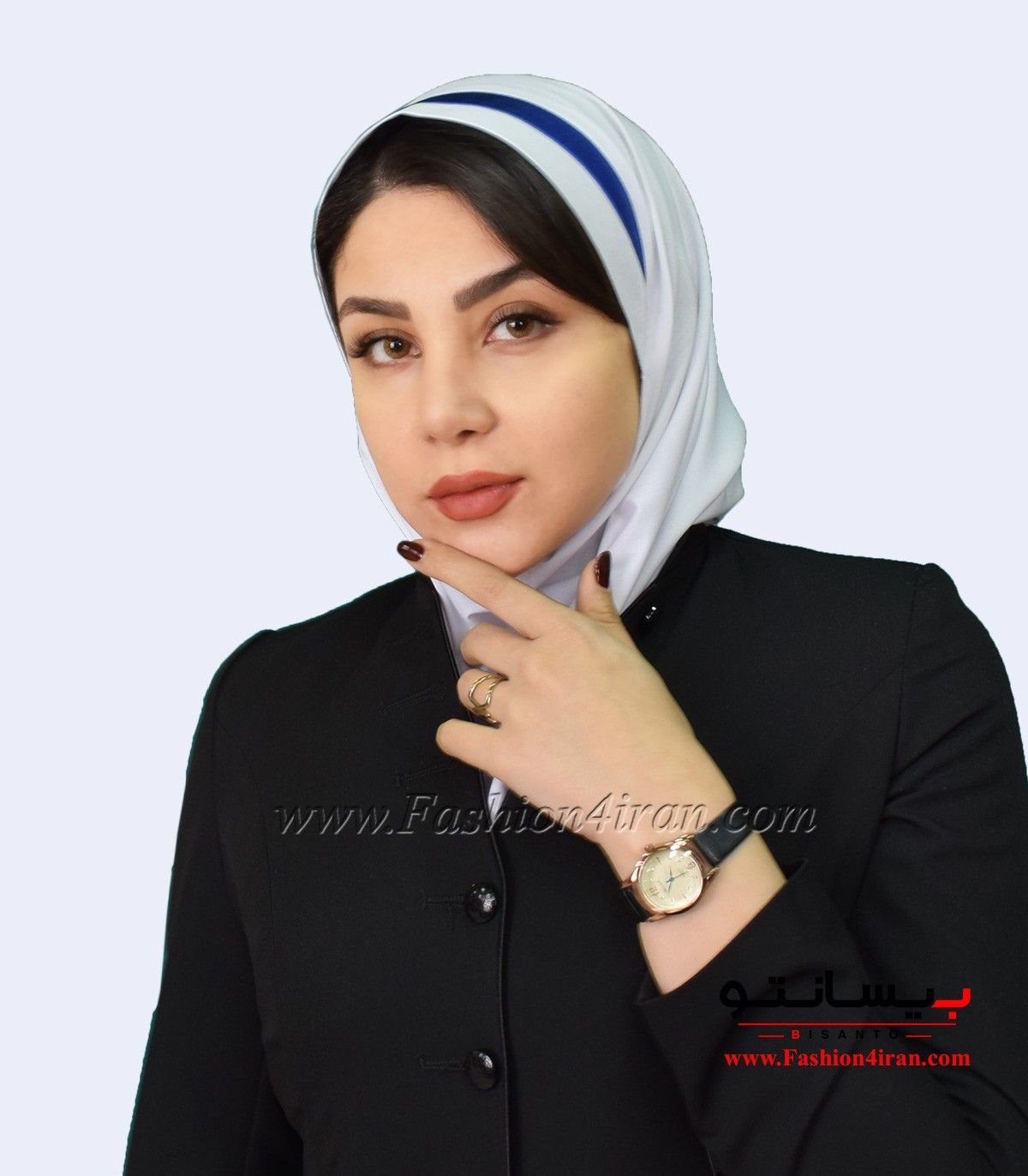 مقنعه سفید با تل آبی کد 46