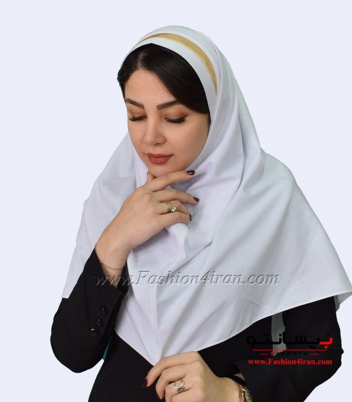 مقنعه سفید تل طلایی