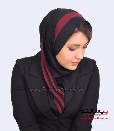 مقنعه مشکی با حریر زرشکی کد 38