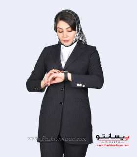کت شلوار زنانه دیپلمات دو خط دکمه نقره‌ای کد 105