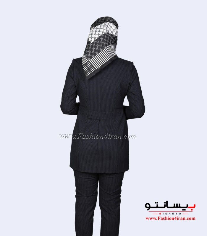 کت زنانه با شلوار پارچه دیپلمات دو خط دکمه نقره‌ای کد 105