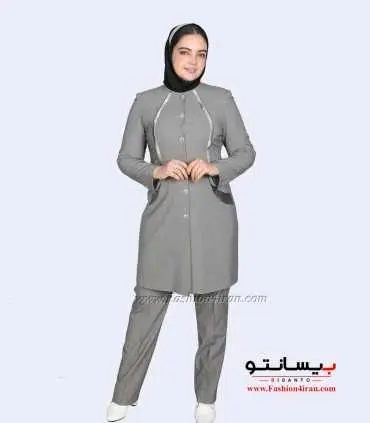 مانتو شلوار پیردوپل طوسی کد 86