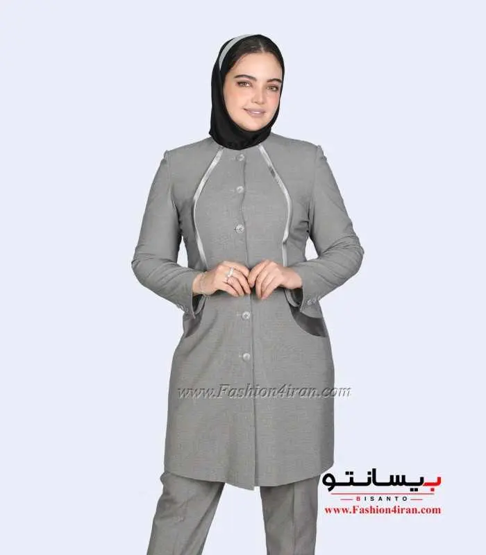 مانتو شلوار پیردوپل طوسی