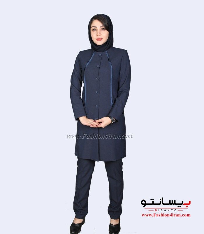 مانتو شلوار اداری پیردوپل سرمه‌ای کد 86